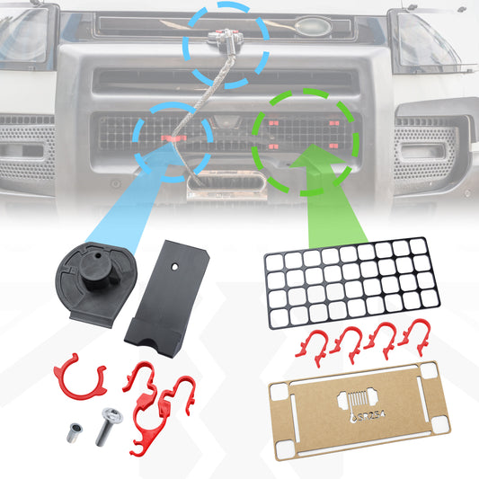 Winch Access Panel & Hook Holder Bundle for Land Rover Defender L663 - with Red clips
