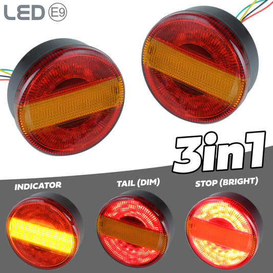 LED Round 3in1 Indicator/Stop/Tail Lights 90/95mm for Land Rover Defender - PAIR