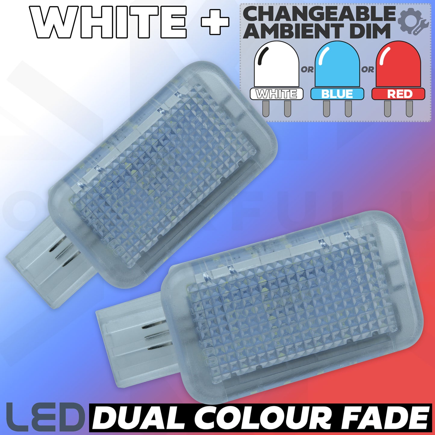 WHITE-RED-BLUE LED interior Footwell ambient lamp upgrade for Range Rover Velar  (2pc)