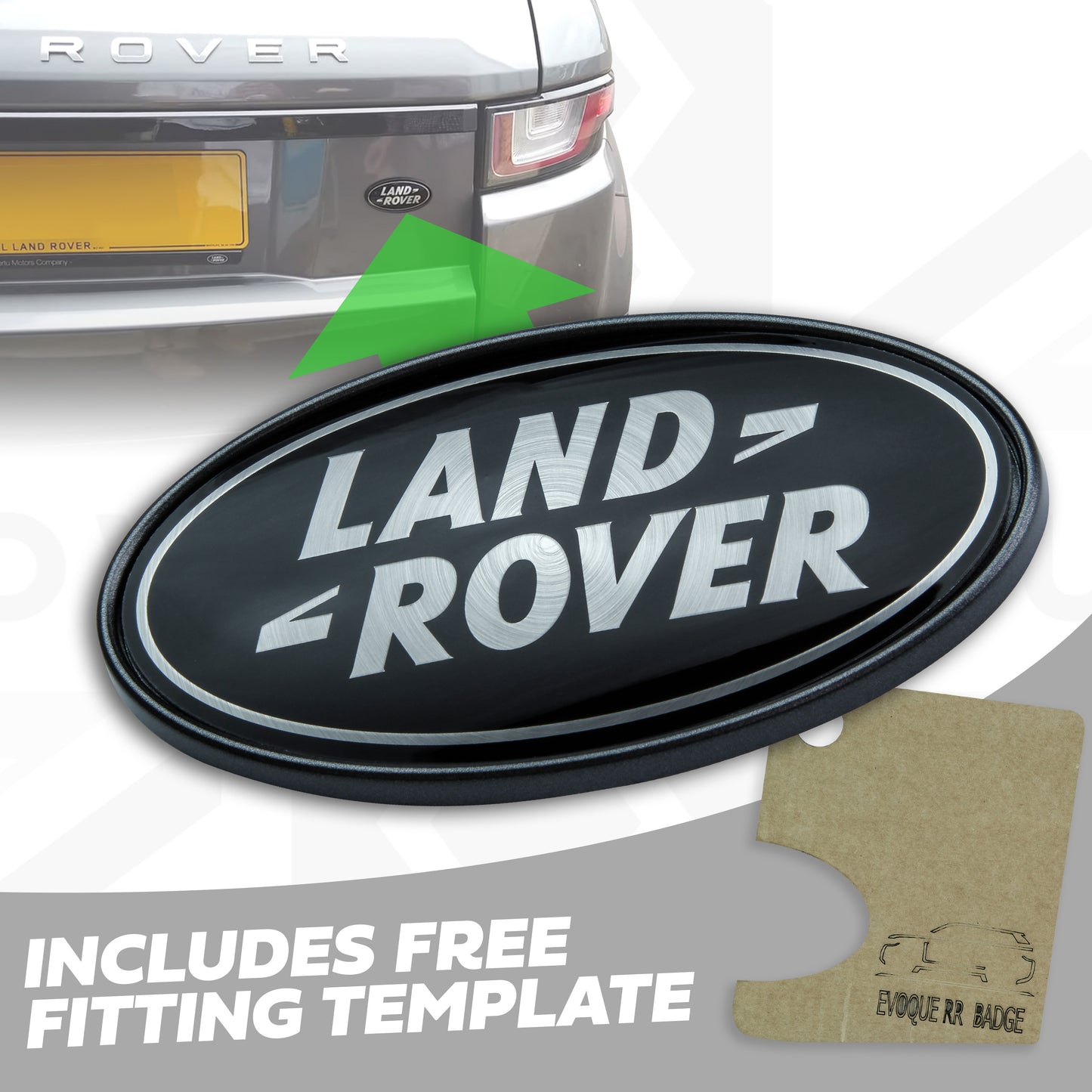 Black & Silver Badge on Corris Grey Plinth for Range Rover Evoque