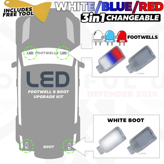 LED Interior Footwell + Boot KIT  White + Red + Blue Ambient for New Defender L663