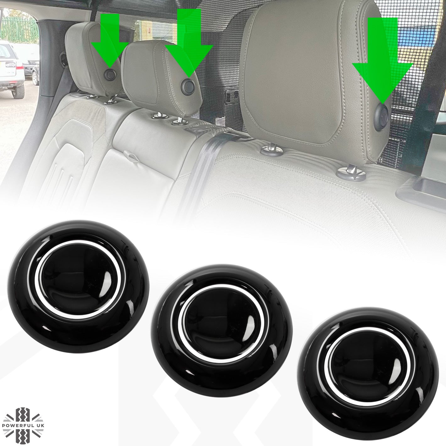 Rear Seat Headrest Button Covers for Land Rover Defender L663 - Gloss Black
