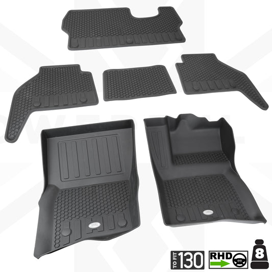 Rubber Floor Mat Set - Genuine - for Land Rover Defender L663(130 models WITH 3rd row seats) - RHD