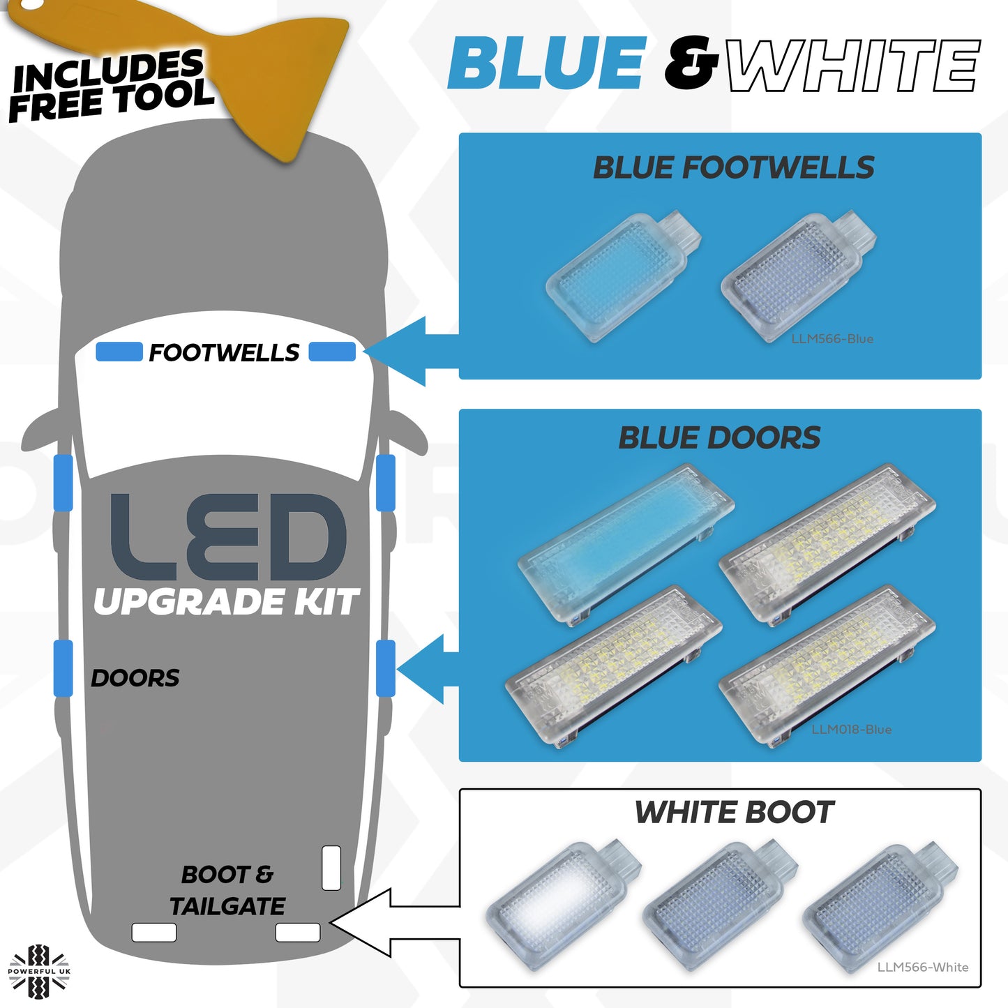 LED Interior Light kit in White & Blue for Range Rover L405
