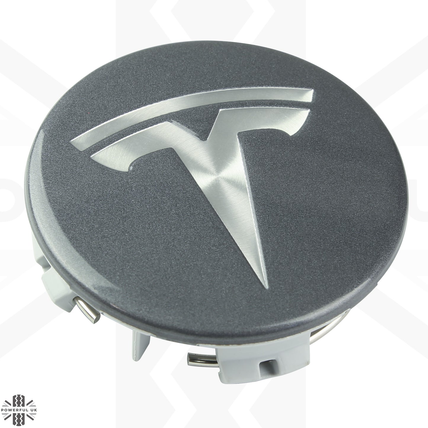 1x Gloss Light Grey & Silver Logo Wheel Centre Cap for Tesla