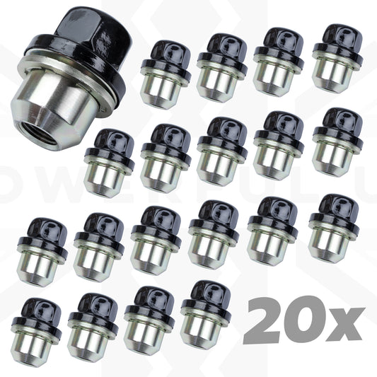 Black Alloy Wheel Nuts 20pc (Capped Type) for Range Rover Classic - Alloy wheel type