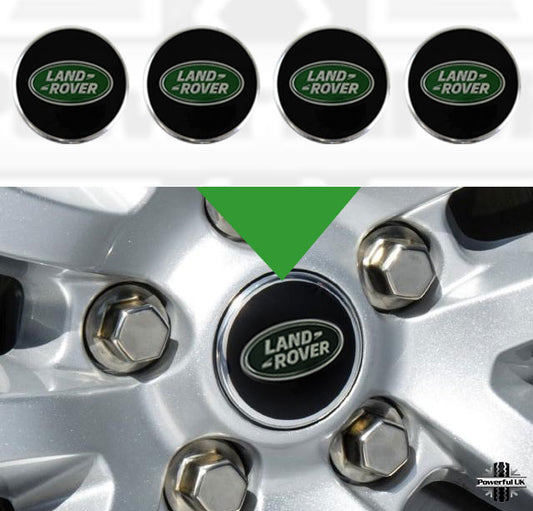 Genuine 4x Black & Green Alloy Wheel Center caps for Land Rover Defender L663
