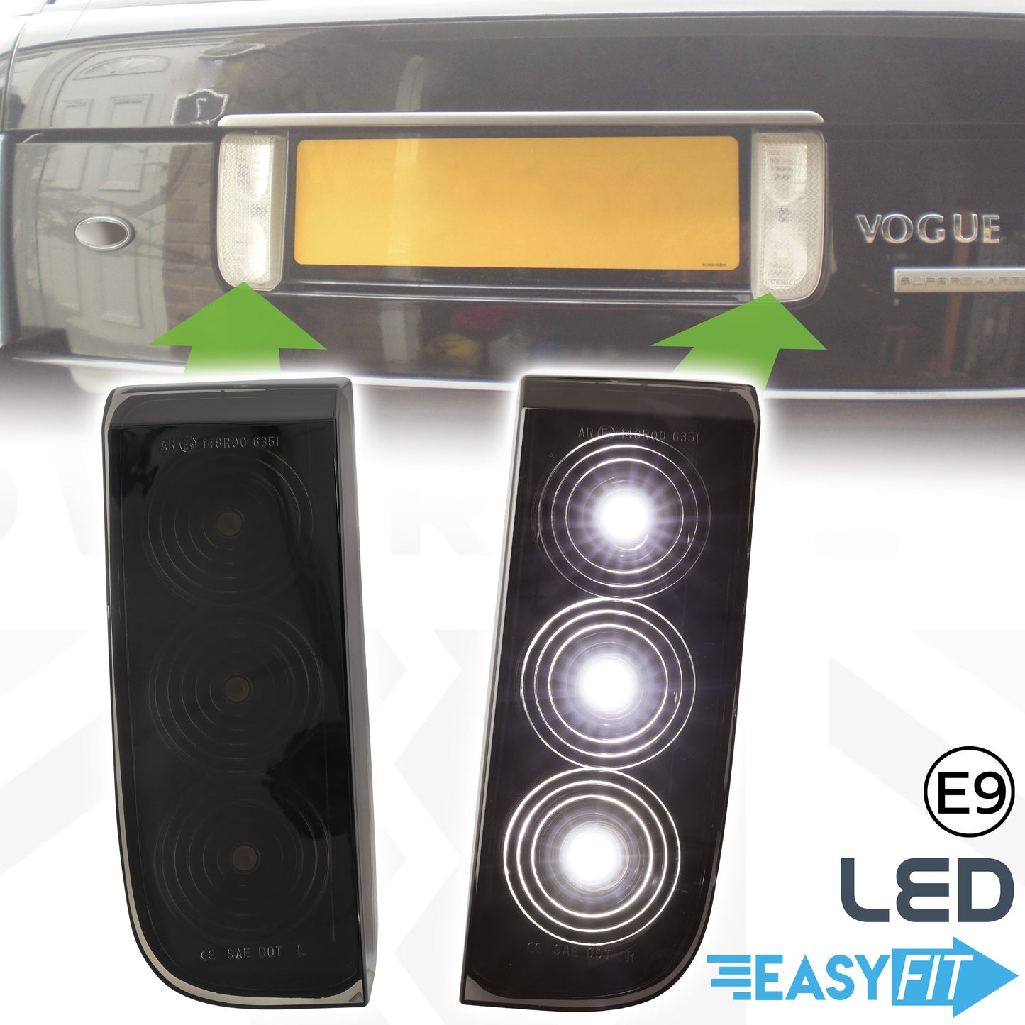 LED Reverse Light Assemblies (Pair) for Range Rover L322 - Smoked Lens