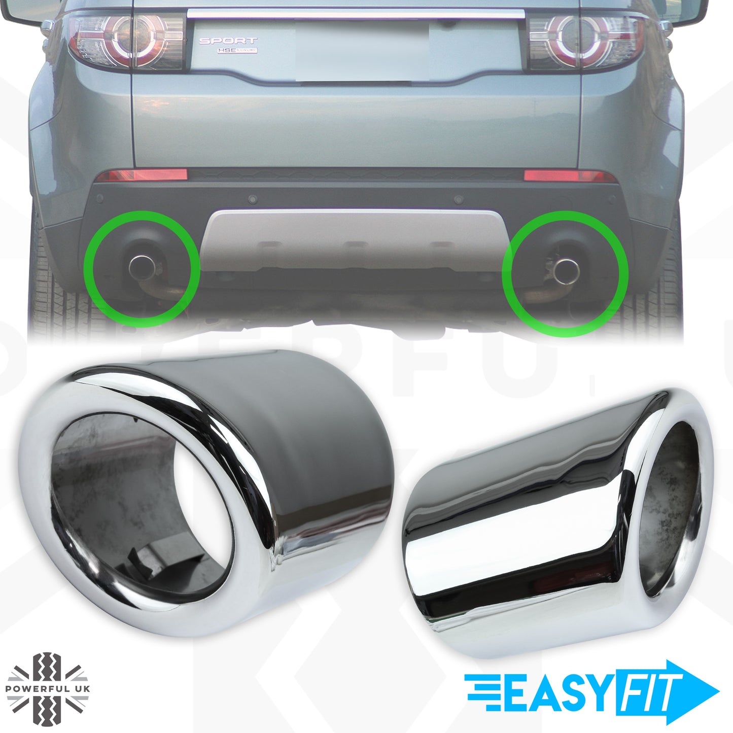 Round Exhaust Tips - PAIR for Land Rover Discovery Sport -   Stainless