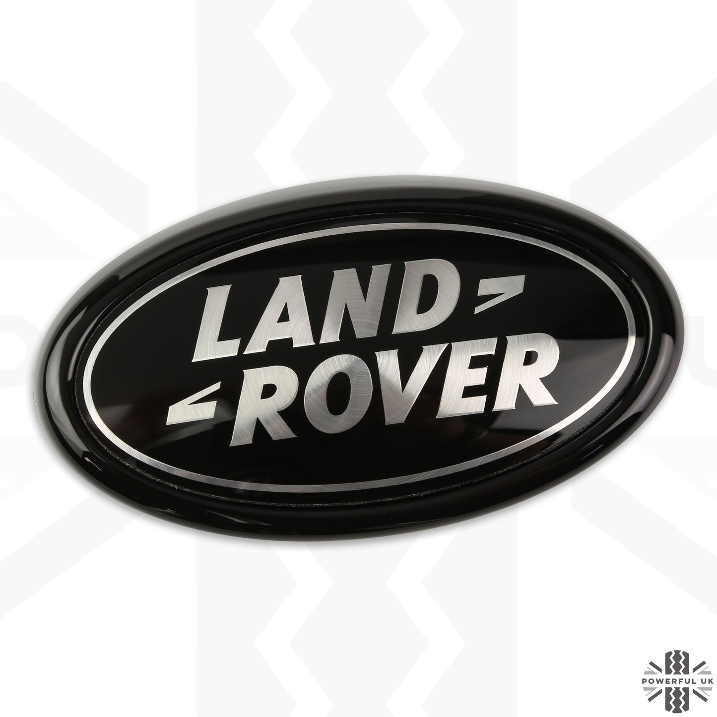 Black & Silver Badge on Gloss Black Sloped Plinth for Land Rover Discovery 5