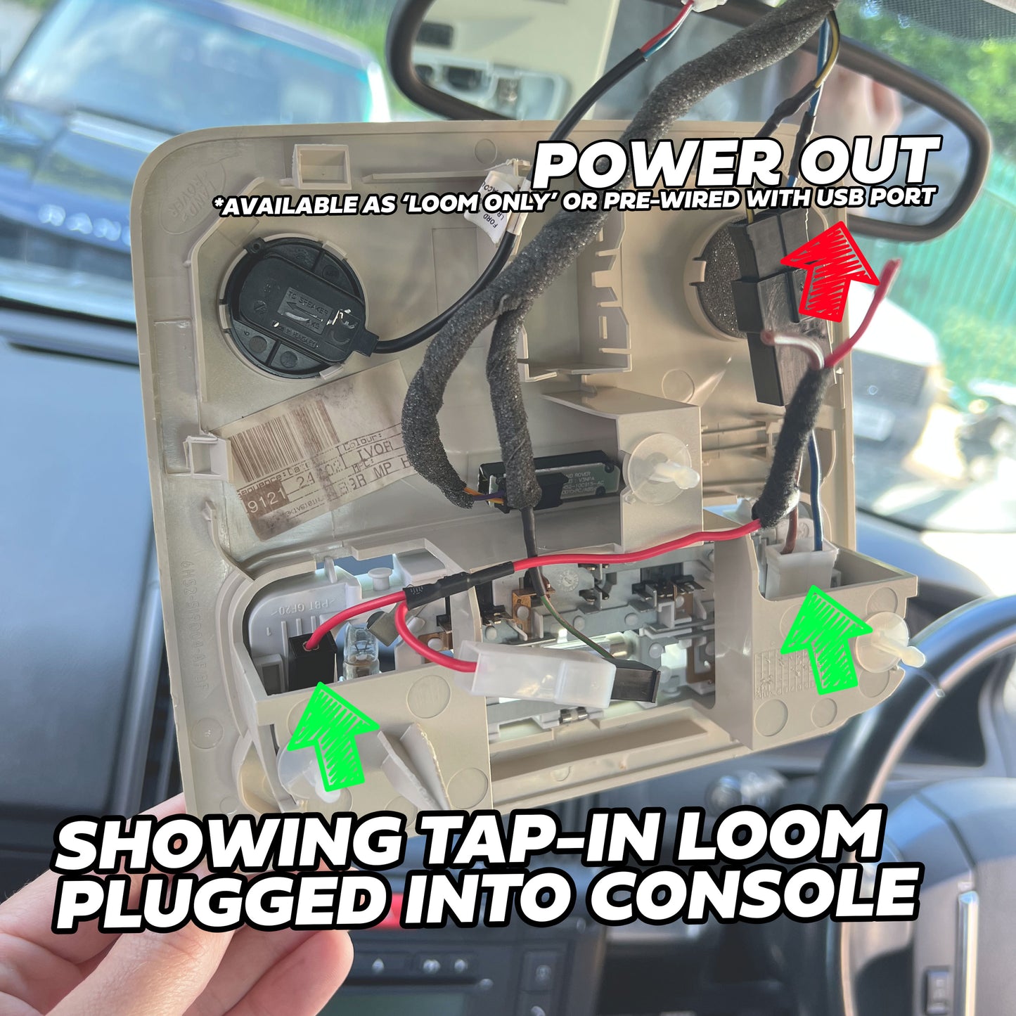 Overhead Console 'Dashcam' Wiring Kit - Tap-in Loom + USB-A Adapter for Freelander 2 (2007-2012)