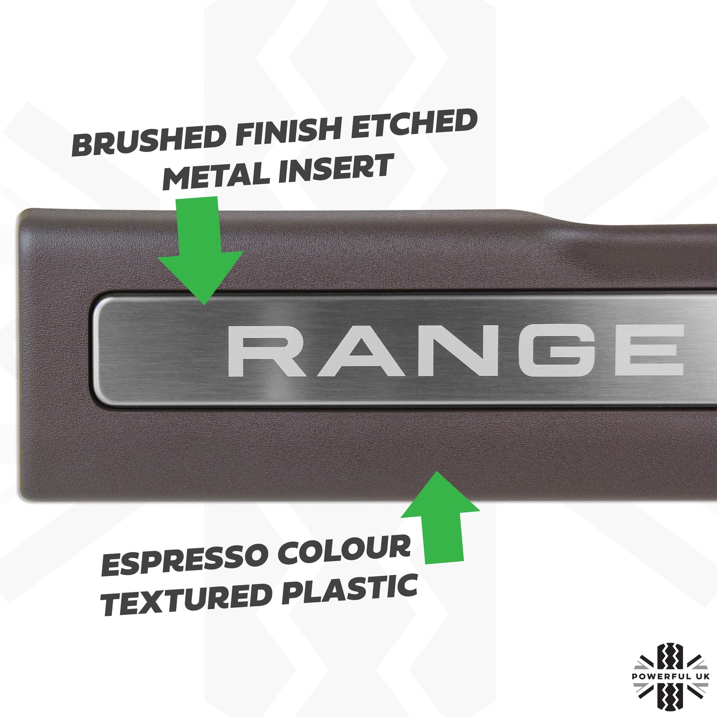 Front Door Scuff Plate Set - Espresso + Brushed Metal for Range Rover Evoque