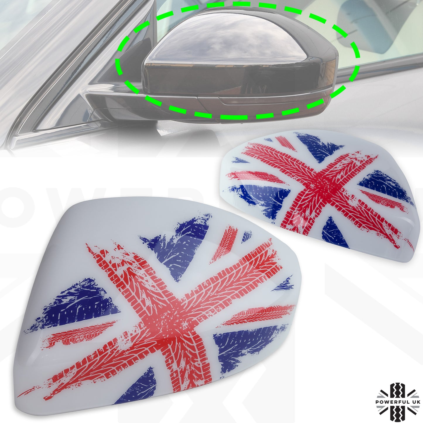 Genuine Replacement Mirror Caps for Range Rover Velar - White with Union Jack design