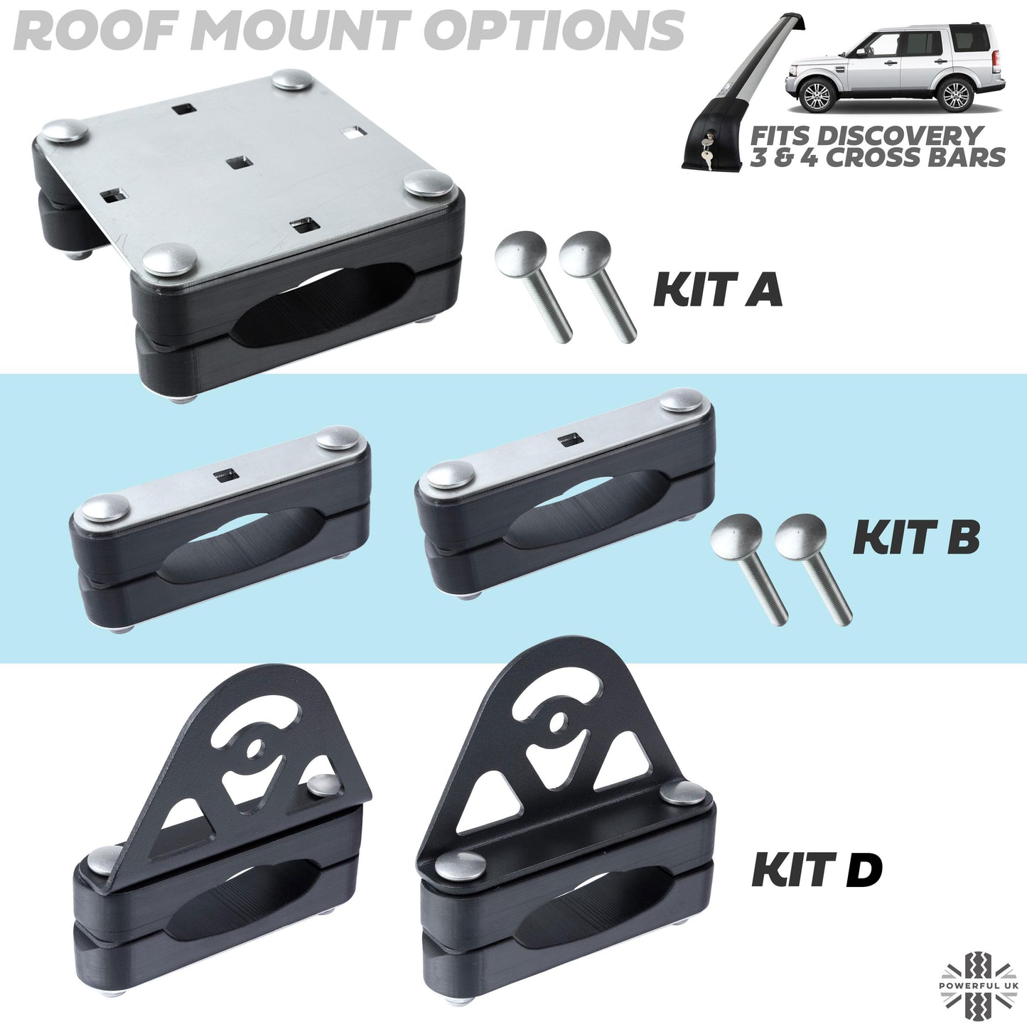 Roof Cross Bar Mount Clamp Kit for the Land Rover Discovery 3&4 - Kit A - Stainless Steel Top