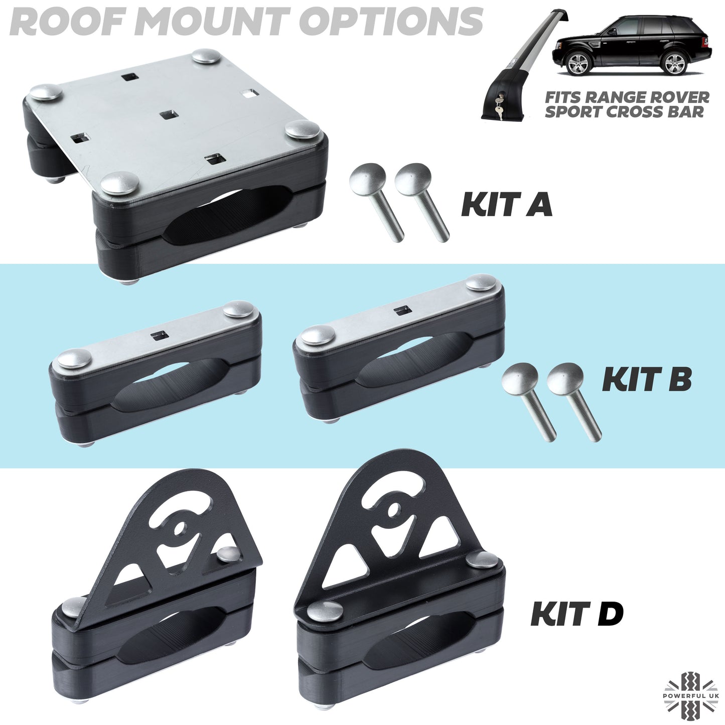 Roof Cross Bar Mount Clamp Kit for Range Rover Sport L320 (2005-13) - Kit A - Stainless Steel Top