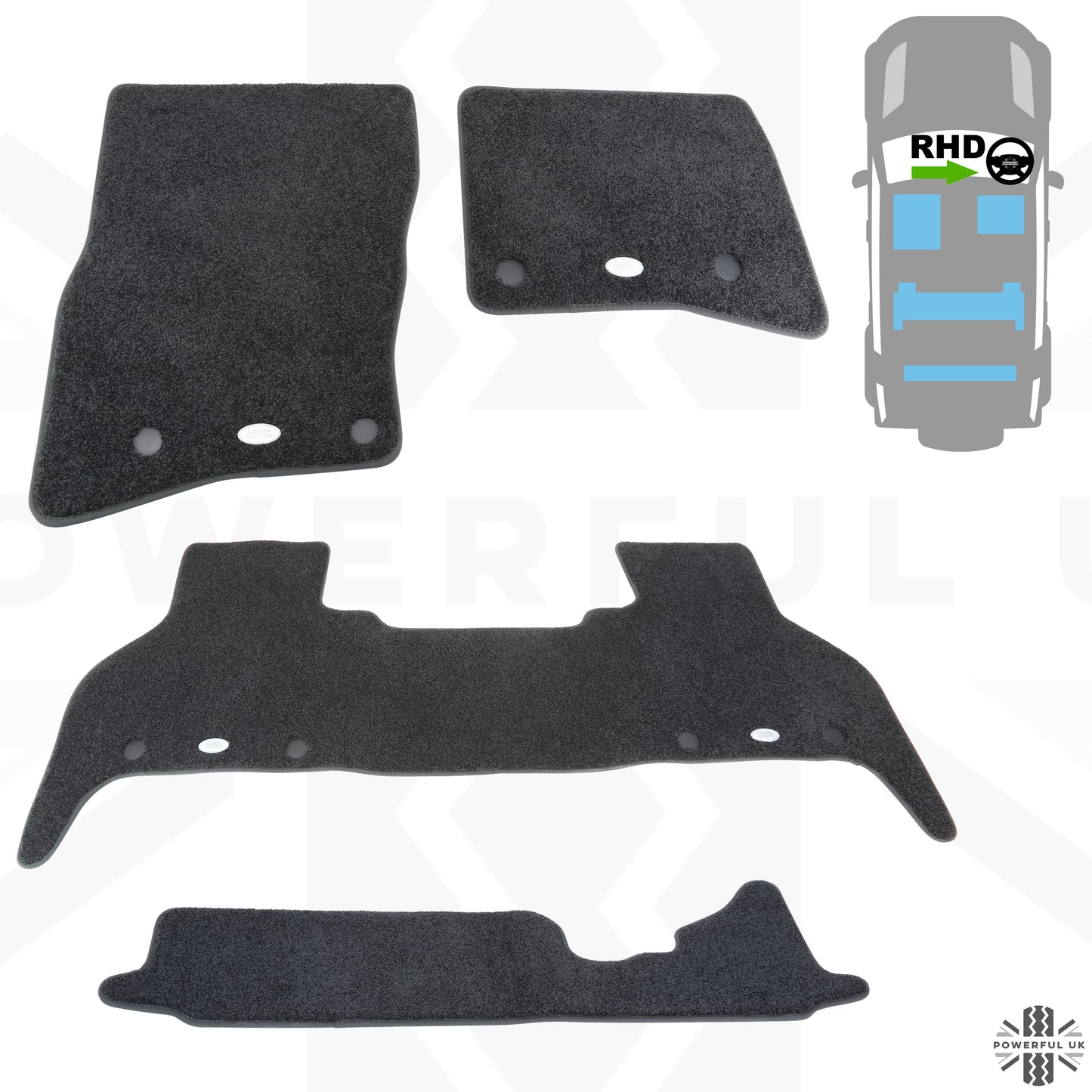 Carpet Floor Mat Set - Genuine - for Land Rover Defender L663 (110 models) - RHD - 7 seat