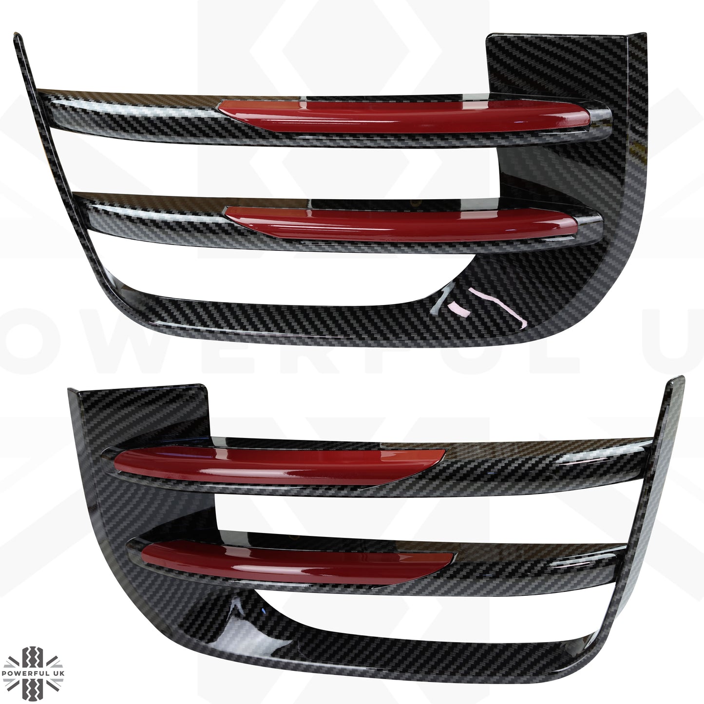 Carbon Fibre Effect Front fog Surrounds wih Red Inserts for Range Rover Evoque SE & HSE (2016-19)