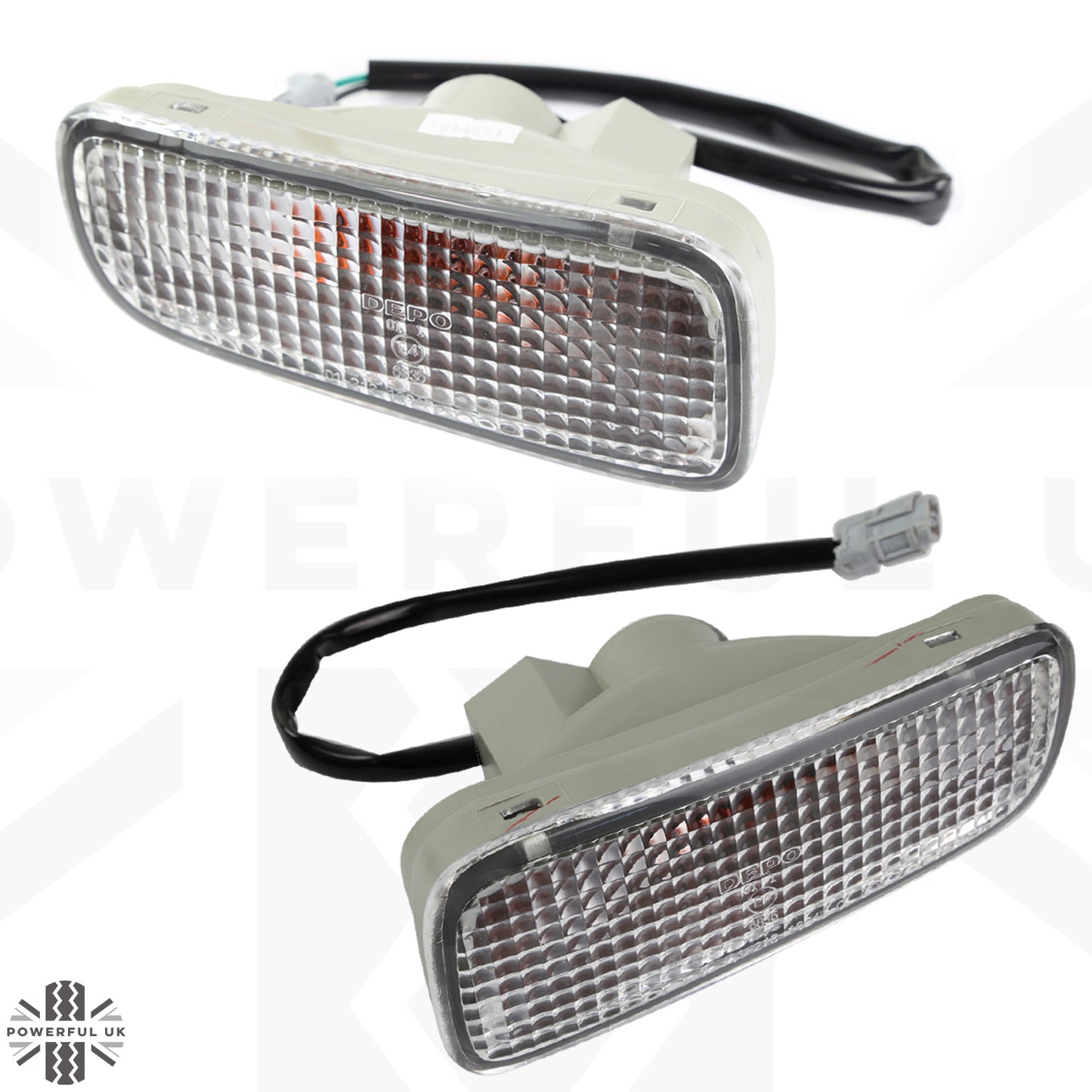 Isuzu TF Clear Front Indicator Light Assembly - Curved Oval Type - E Marked - PAIR
