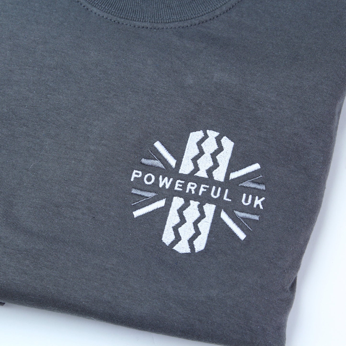 Embroidered T-Shirt Powerful UK Ltd "Merch" - Charcoal Grey - SMALL