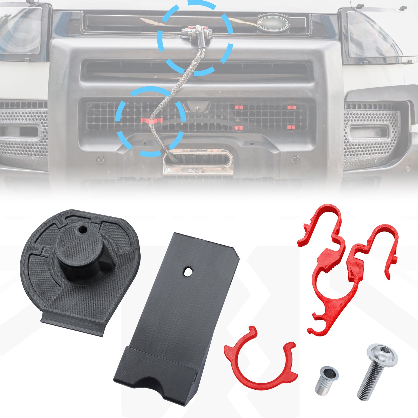 Winch Access Panel & Hook Holder Bundle for Land Rover Defender L663 - with Red clips