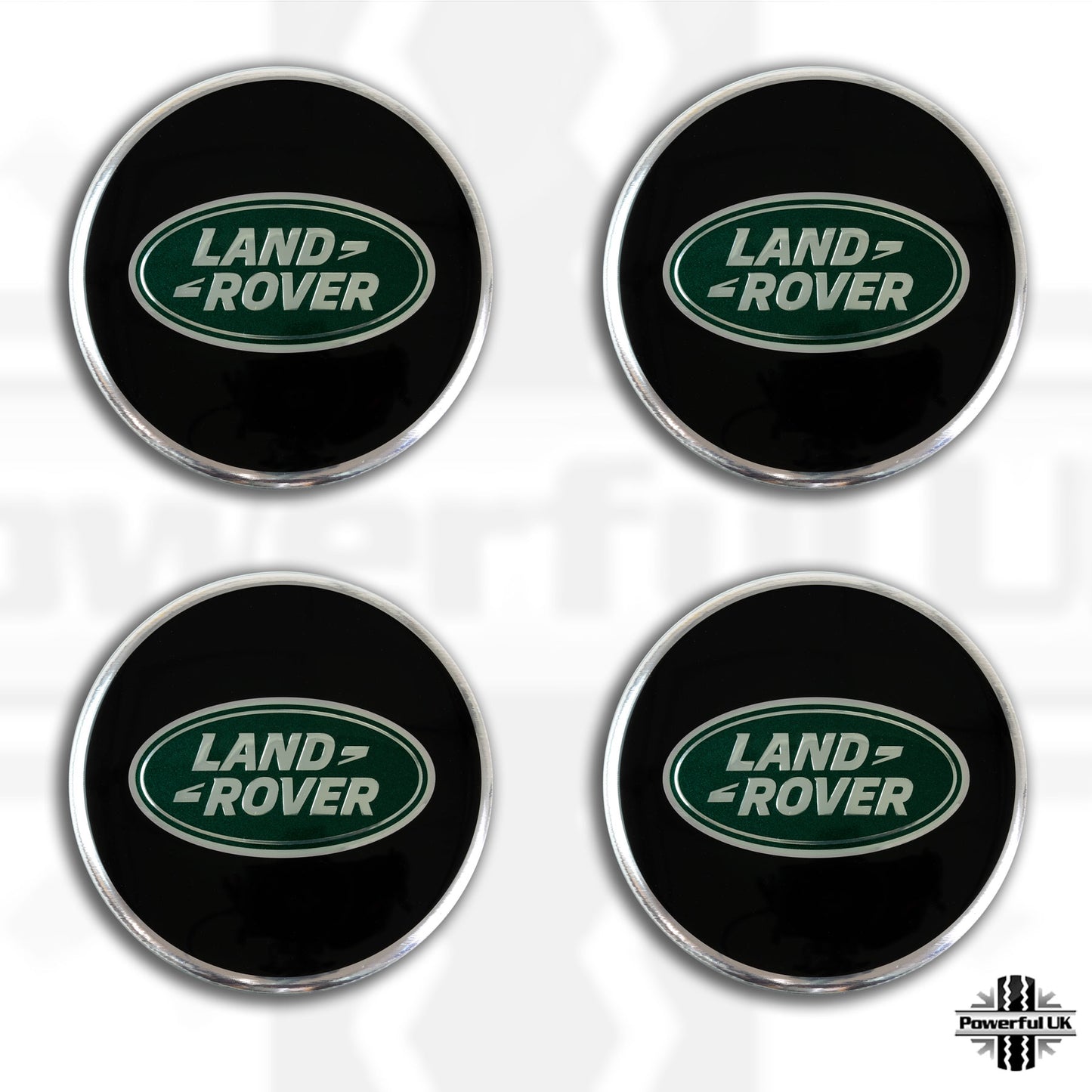 Genuine 4x Black & Green Alloy Wheel Center Caps for Land Rover Discovery 3 & 4