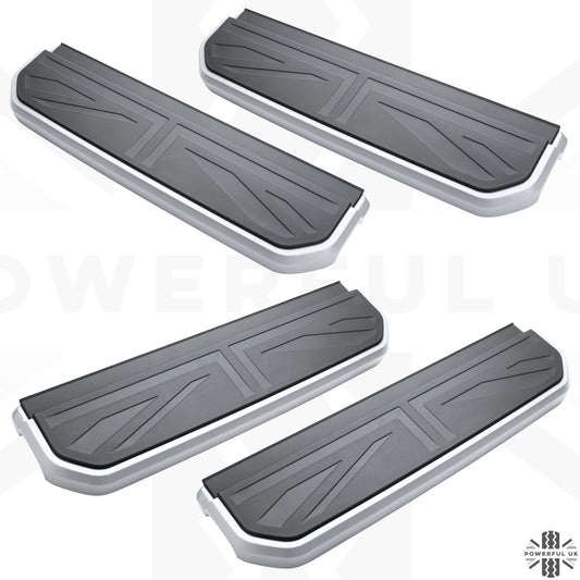 4x Replacement Side Step 'Foot Plates' for Land Rover Defender L663(110&130) - Silver with Union Jack