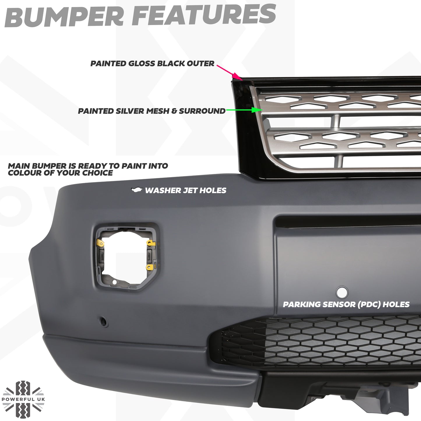 Front Bumper & Grille 2012 Facelift Style - Silver grille - for Land Rover Freelander 2