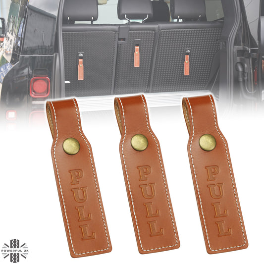 3x PULL Tabs for Land Rover Defender L663 - Tan Brown