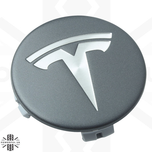 1x Satin Grey & Silver Logo Wheel Centre Cap for Tesla