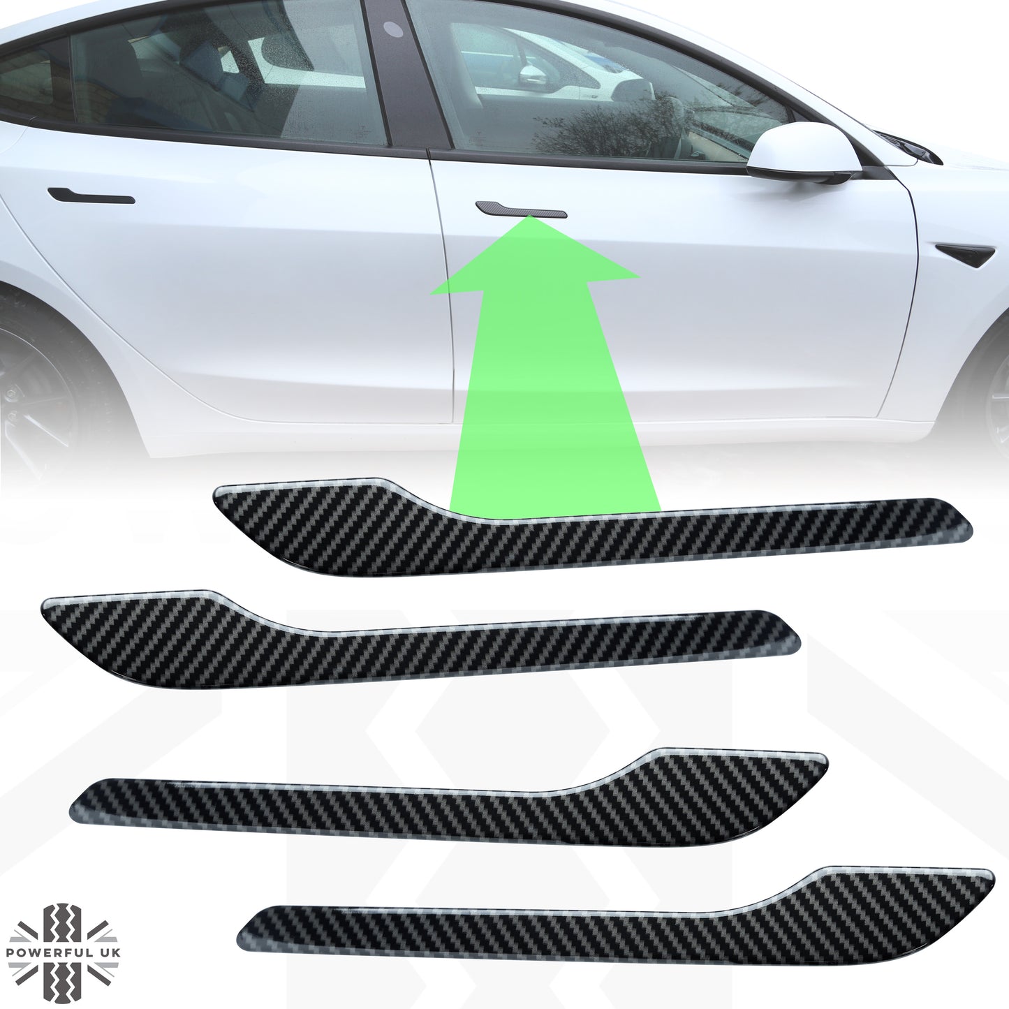Exterior Door Handle Cover Set (4pc) in Carbon Fibre for Tesla Model 3 –  Powerful UK