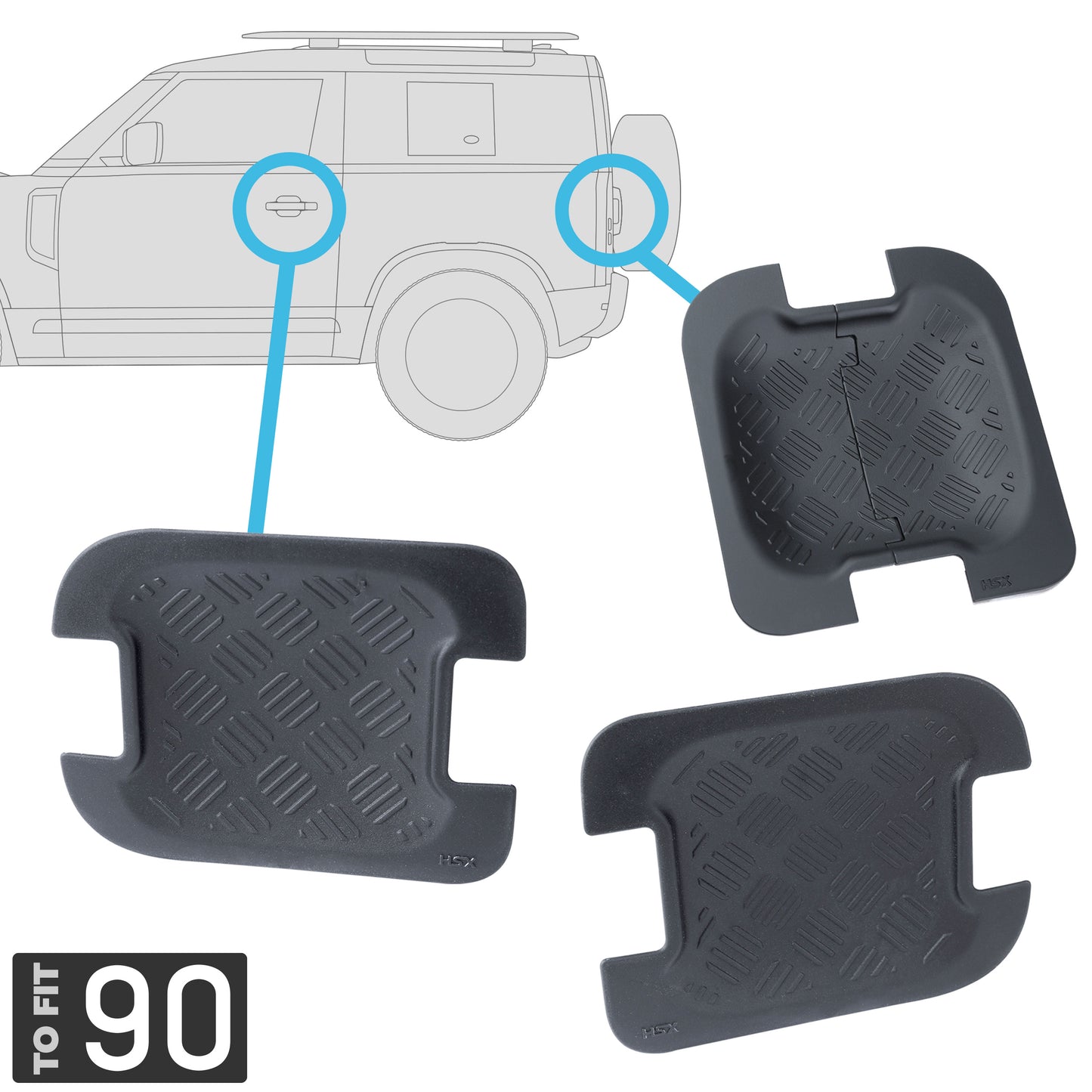 Chequer Plate Door + Tailgate Scuff Plate Kit (3pc) for Land Rover Defender L663 90 (2 door)