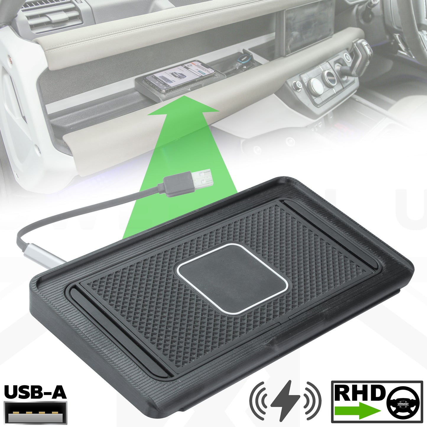 Passenger Side Wireless Phone Charging Tray for Land Rover Defender L663 (USB-A) - Right Hand Drive