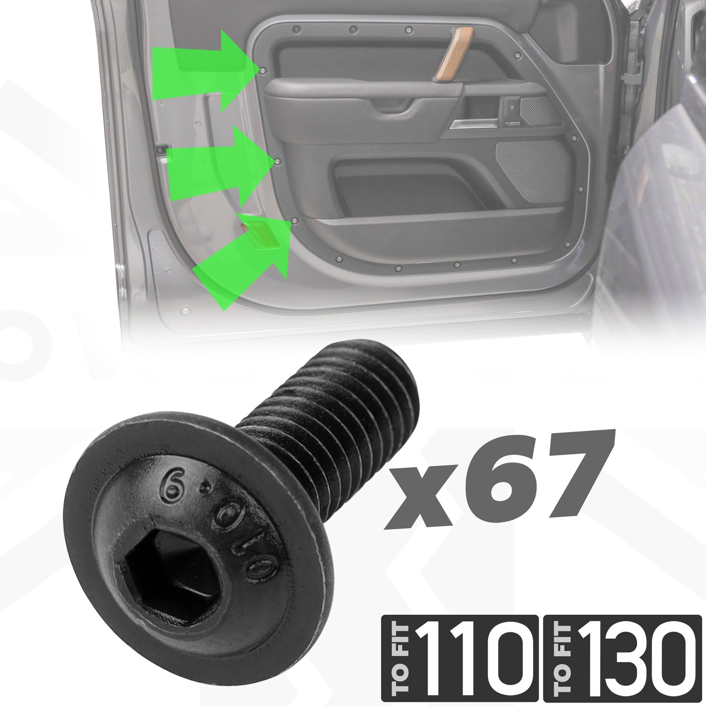 67pc Replacement Door Bolt Kit for Land Rover Defender L663 4 door (110/130) - Black