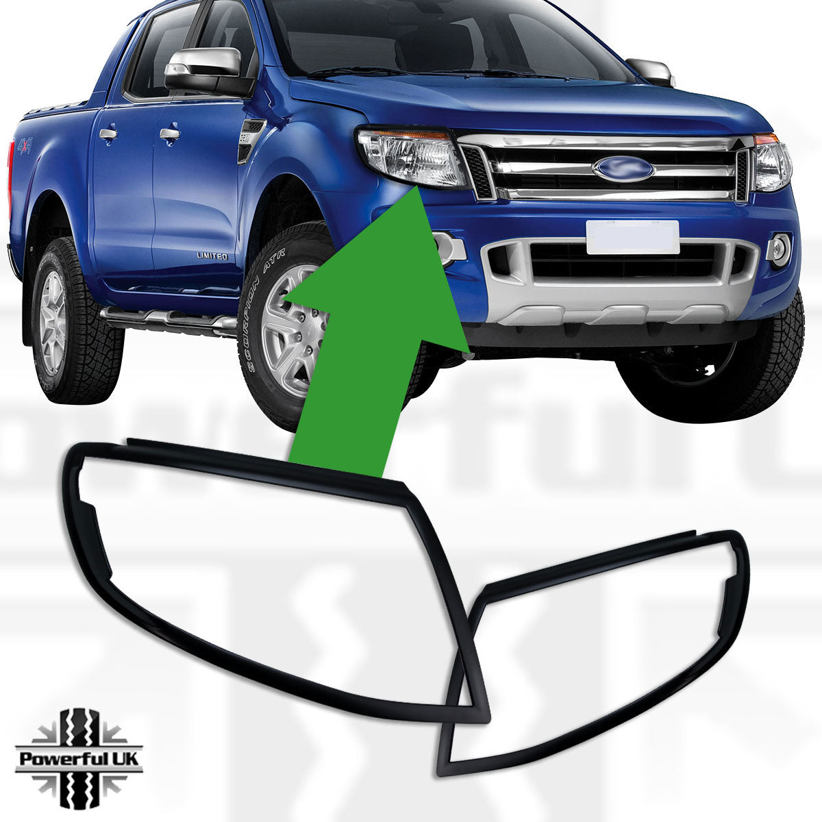 Headlight Surrounds - Matt Black - for Ford Ranger 2012-2015