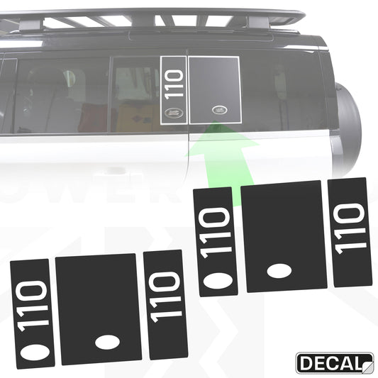 Side Panel Decal Kit - 'Vertical 110 & Badge Relocate' - Matte Black for Land Rover Defender L663