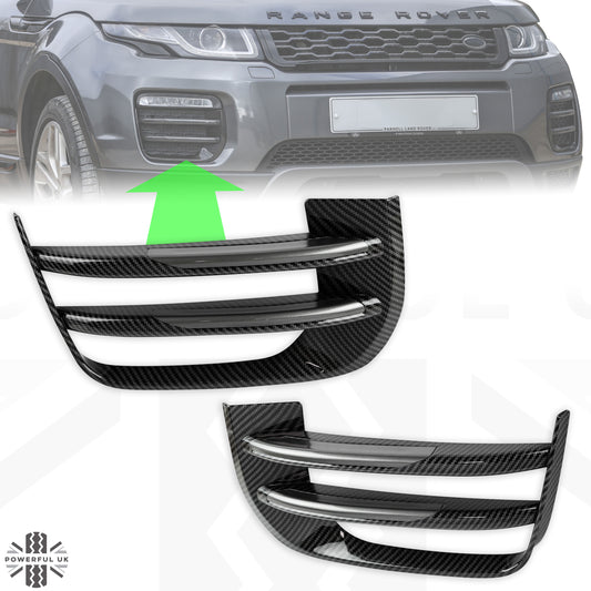 Carbon Fibre Effect Front fog Surrounds wih Grey Inserts for Range Rover Evoque SE & HSE (2016-19)