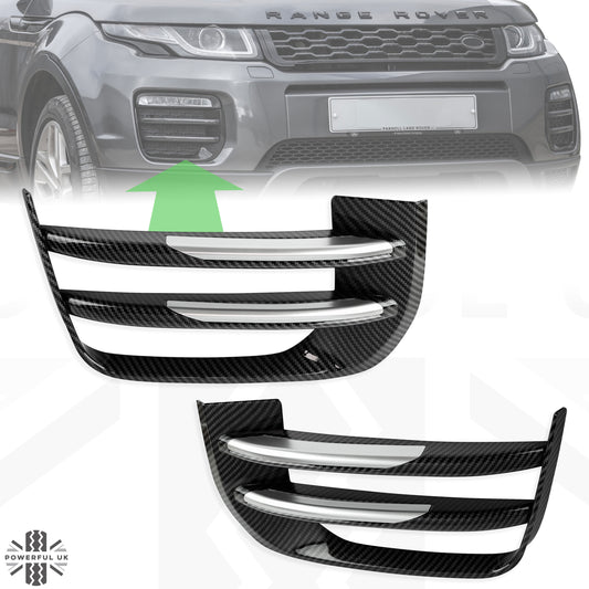 Carbon Fibre Effect Front fog Surrounds wih Silver Inserts for Range Rover Evoque SE & HSE (2016-19)