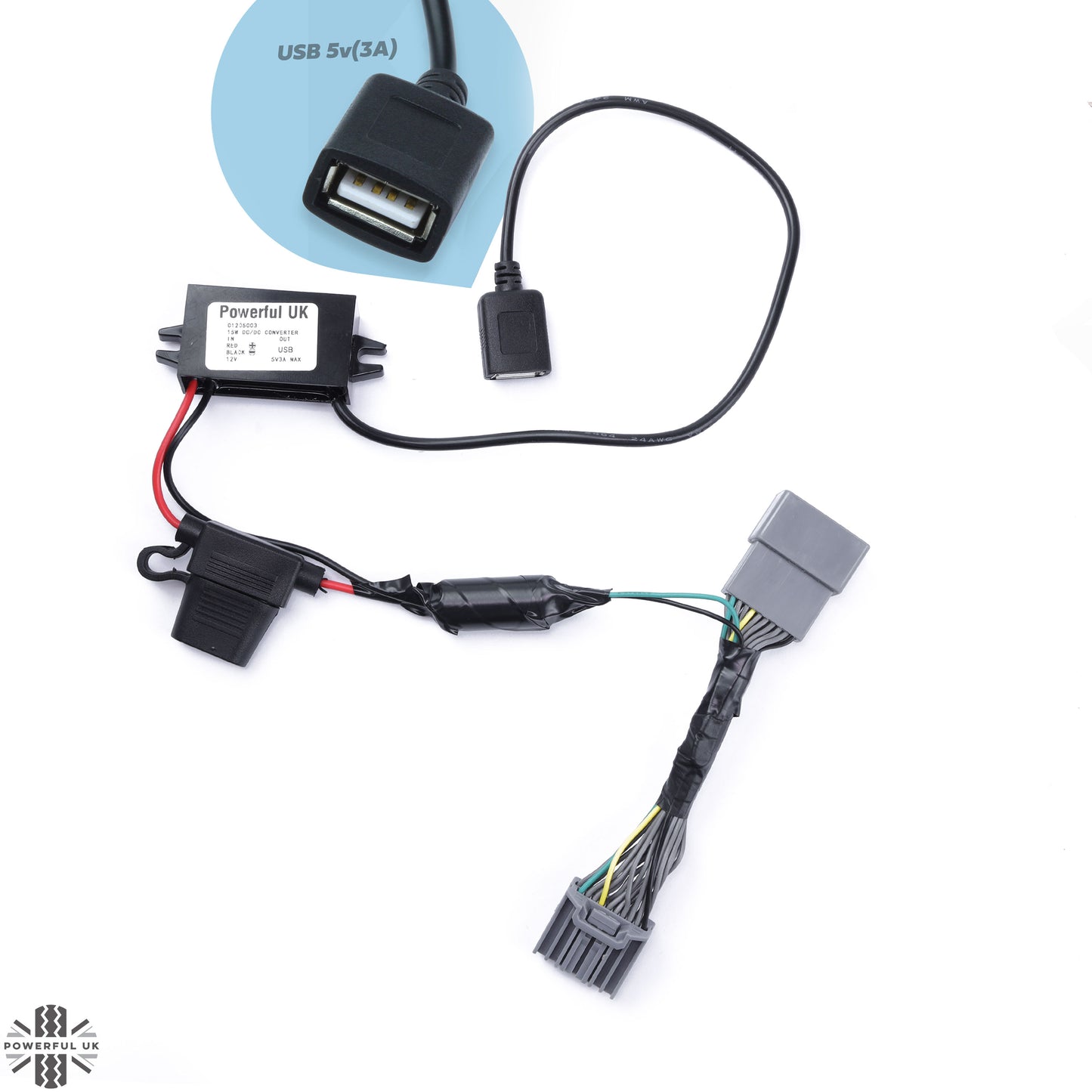 Dash Cam Hardwire Kit For Jaguar XF with EARLY overhead console - USB-A