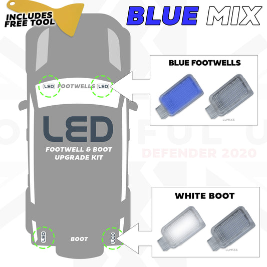 LED Interior Footwell + Boot KIT - Blue + White Ambient Light for Land Rover Defender L663