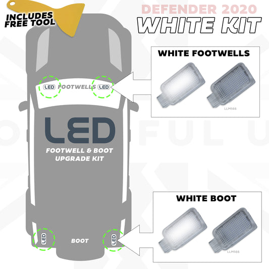 LED Interior Footwell + Boot KIT - White Ambient Fade Light for New Defender L663