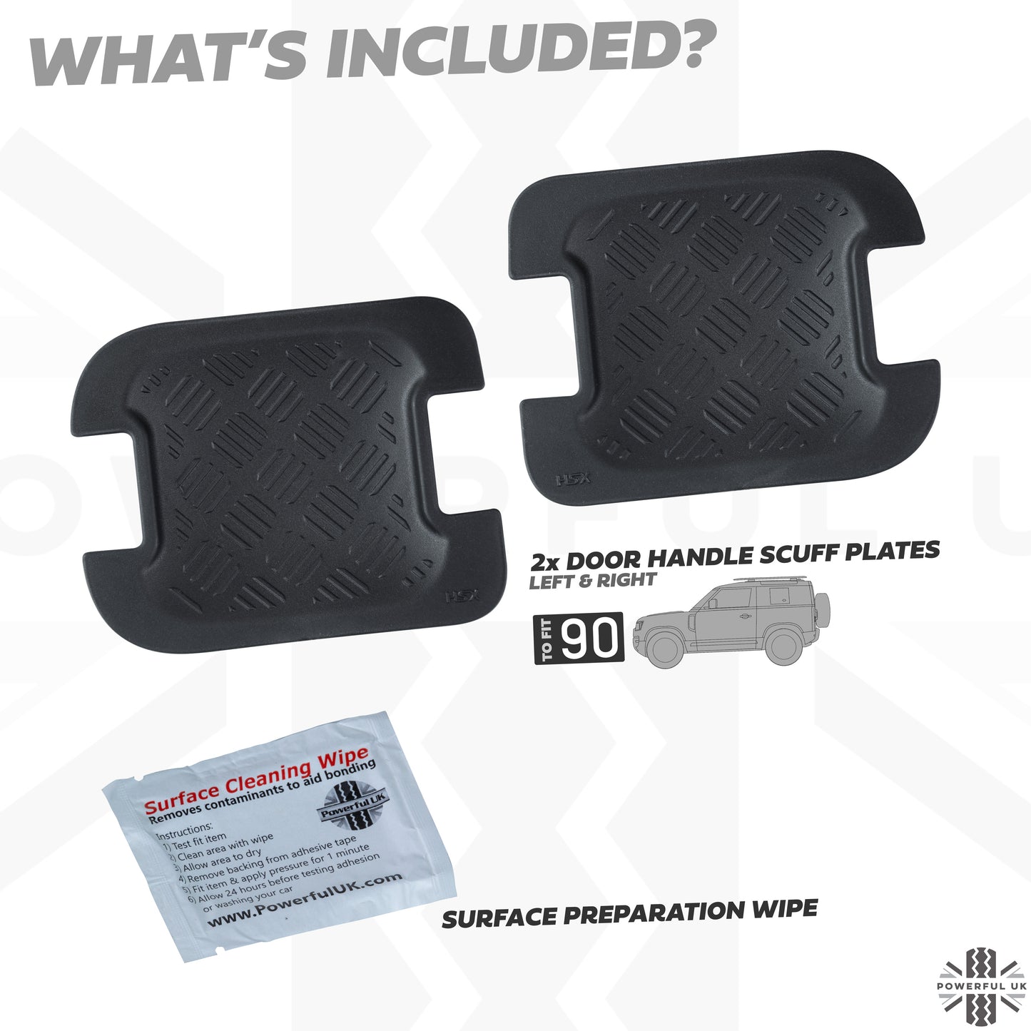 Chequer Plate Door Handle Scuff Plates (2pc) for Land Rover Defender L663 90 (2 door)