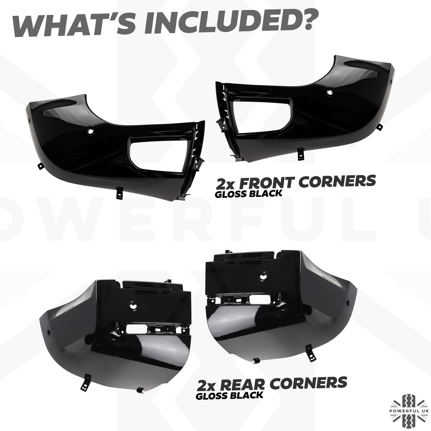 4pc Front & Rear Bumper Corners for Land Rover Defender L663 - Gloss Black