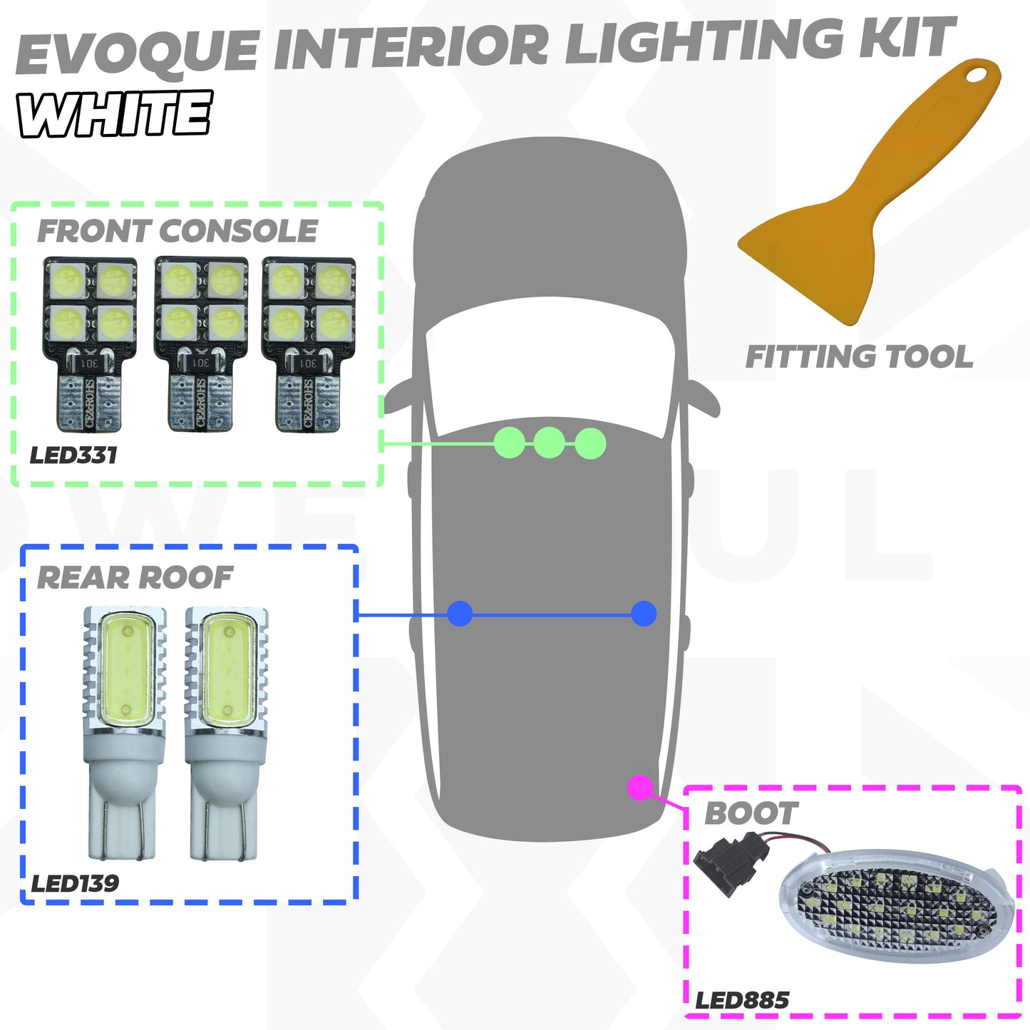 LED Interior Light Upgrade Kit - 6 pc - White - for Range Rover Evoque